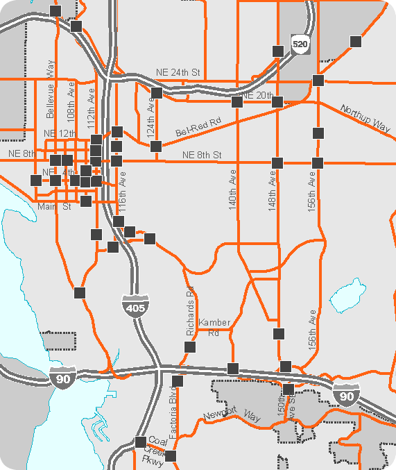 Map of Bellevue Traffic Camera Locations